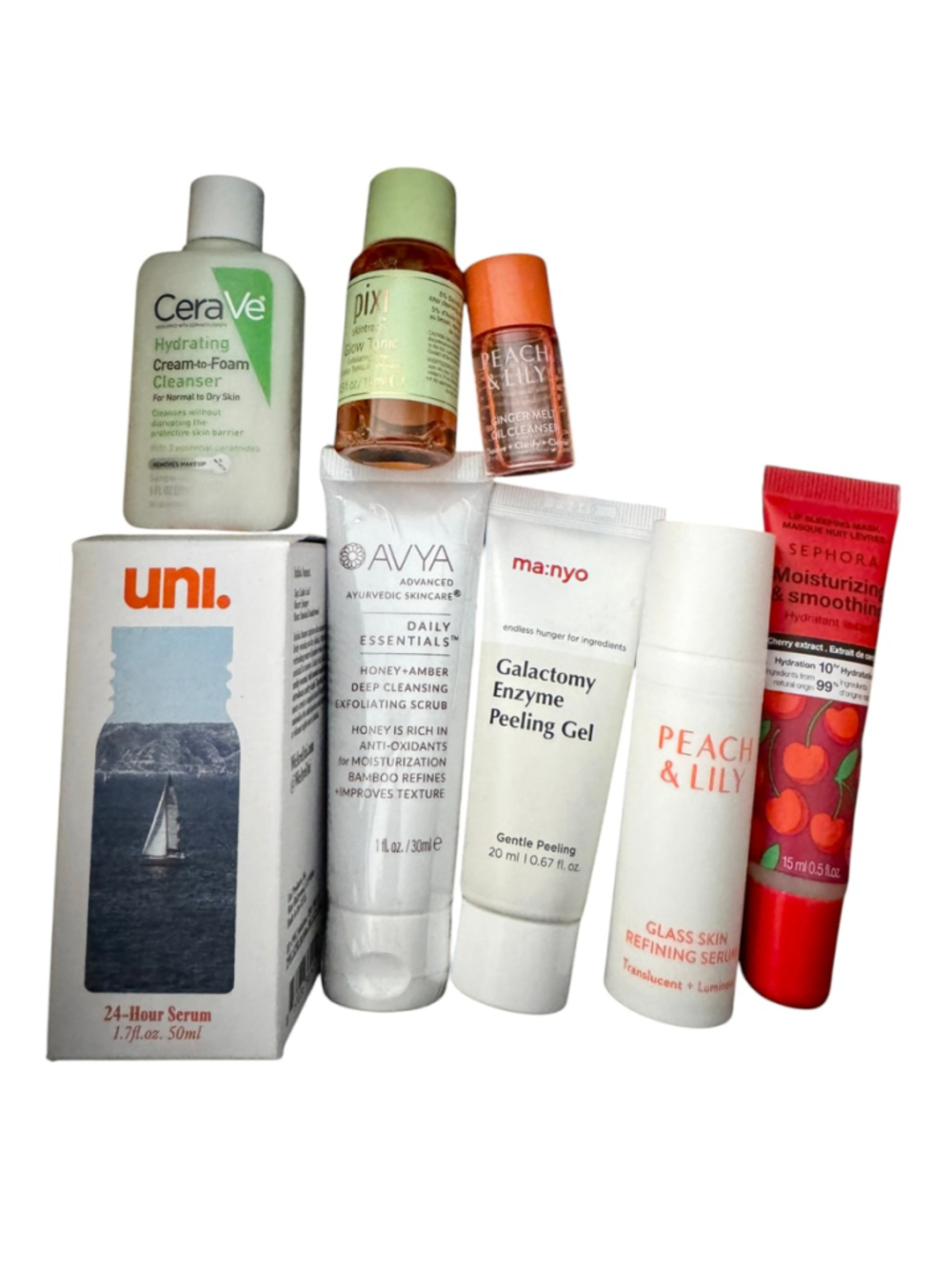 New Mixed Brand Skincare Cleanser & Exfoliant Set, Serum, Lip Mask